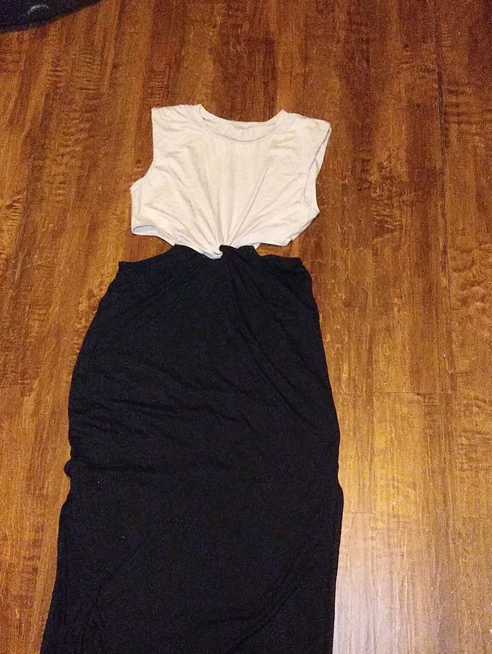 Biege & Black Two-Tone Knot Front Maxi Dress